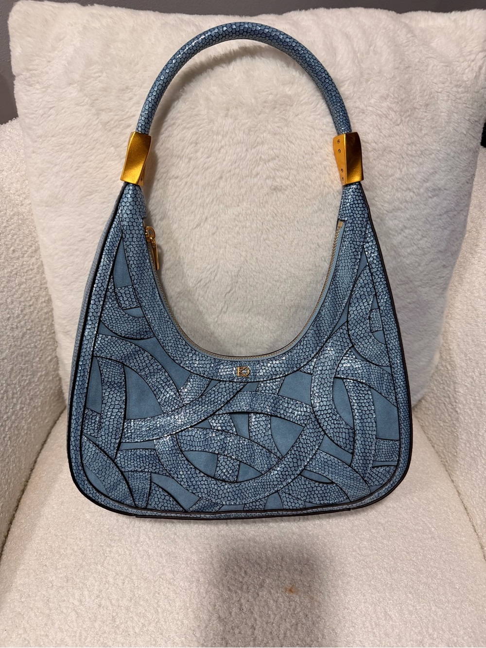 Donna Karan Blue Patterned Hobo Shoulder Bag